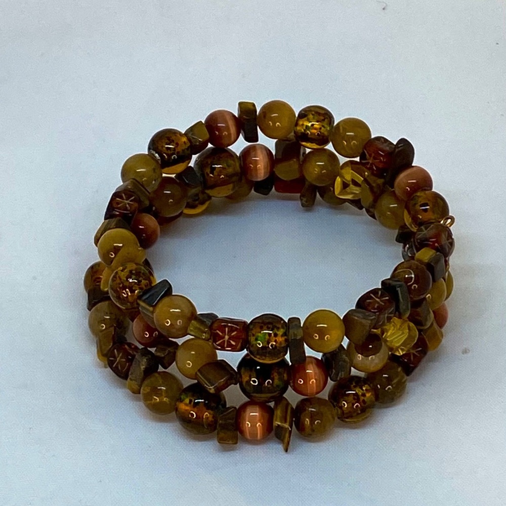 Handmade Brown Beaded Memory Wire (Wrap) Bracelets - Picture 7 of 16